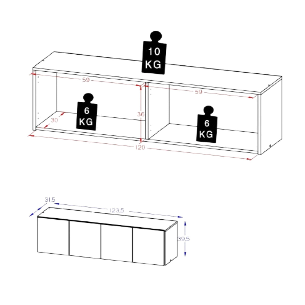 Mueble Superior de Cocina Milano Blanco 123x39cm con Dos Puertas