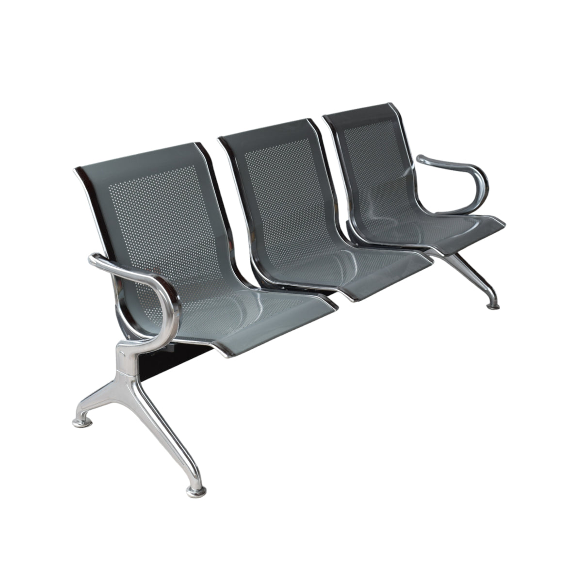 Silla Tandem Gris 162x76cm de Tres Puestos con Apoya Brazos en cada Esquina