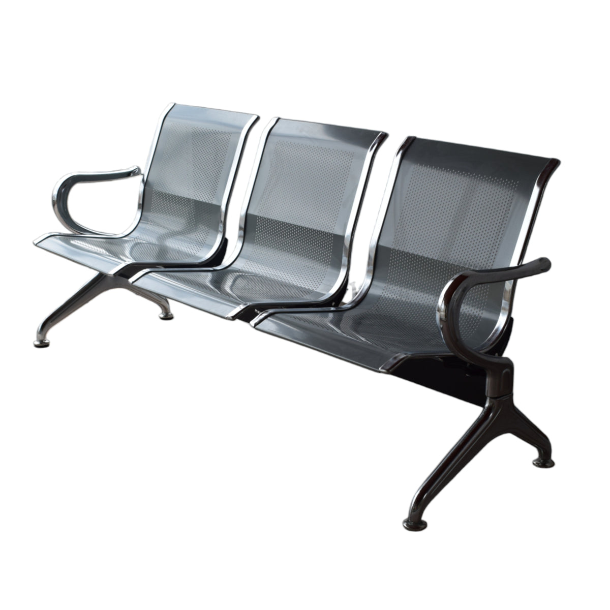 Silla Tandem Gris 162x76cm de Tres Puestos con Apoya Brazos en cada Esquina