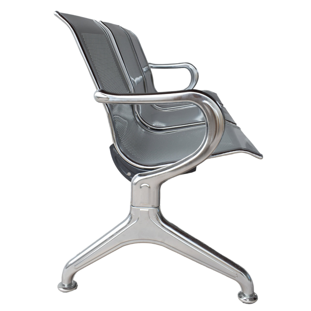 Silla Tandem Gris 162x76cm de Tres Puestos con Apoya Brazos en cada Esquina