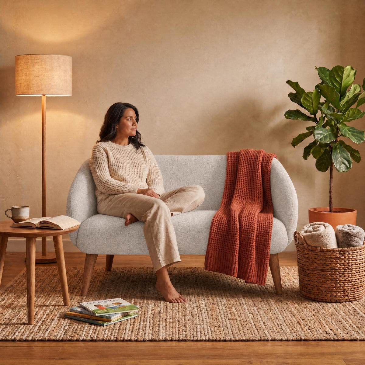Sofá Astra Beige y Matiz Caoba 130x77cm de Dos Puestos con Apoya Brazos