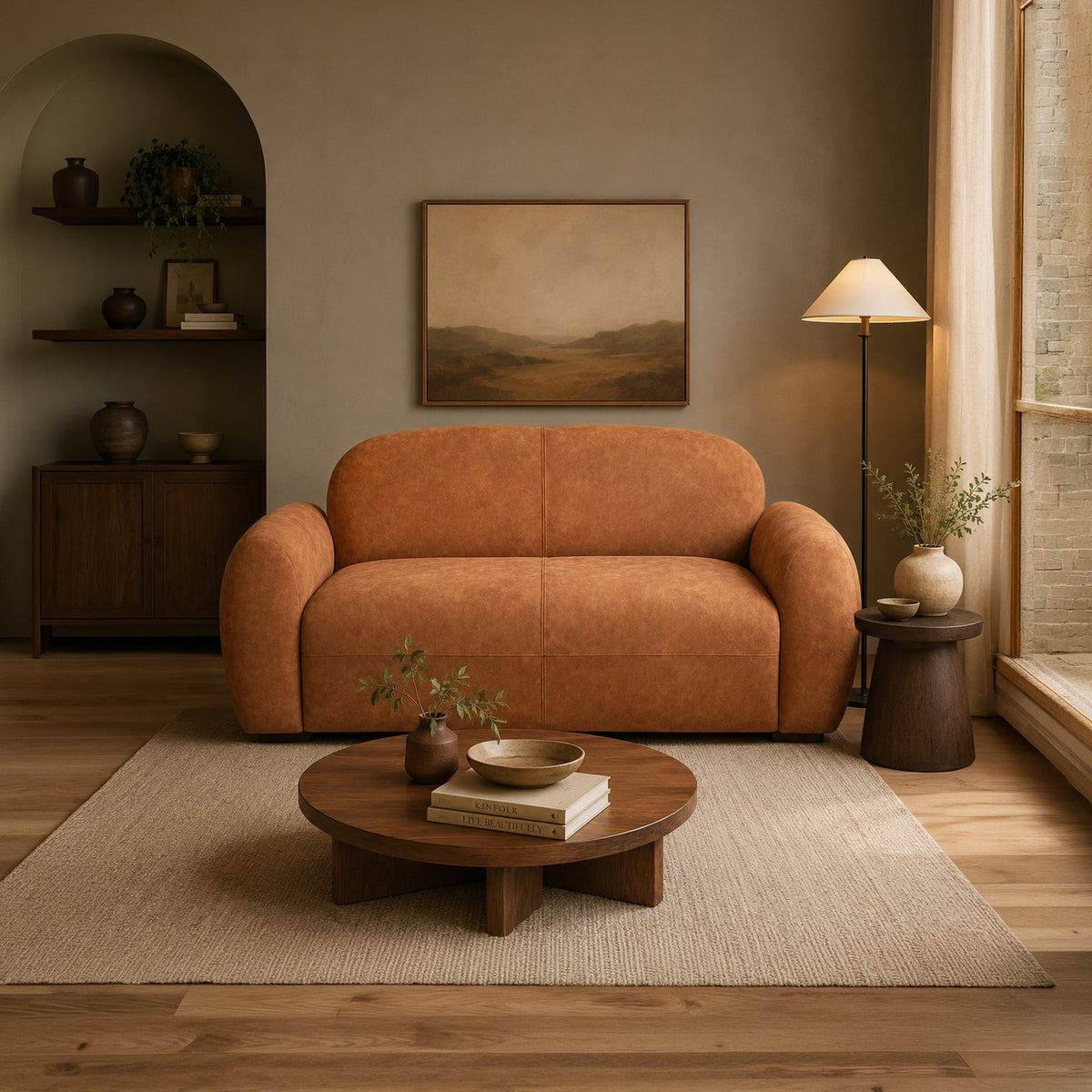 Sofá Auren Miel y Matiz Wengue 185x83cm de Dos Puestos con Apoya Brazos