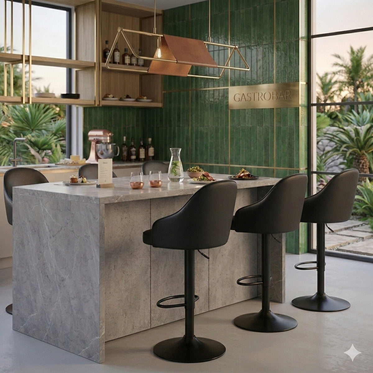 Silla Bar Milan Negro 40x84cm de Asiento Ovalado con Espaldar y sin Apoya Brazos