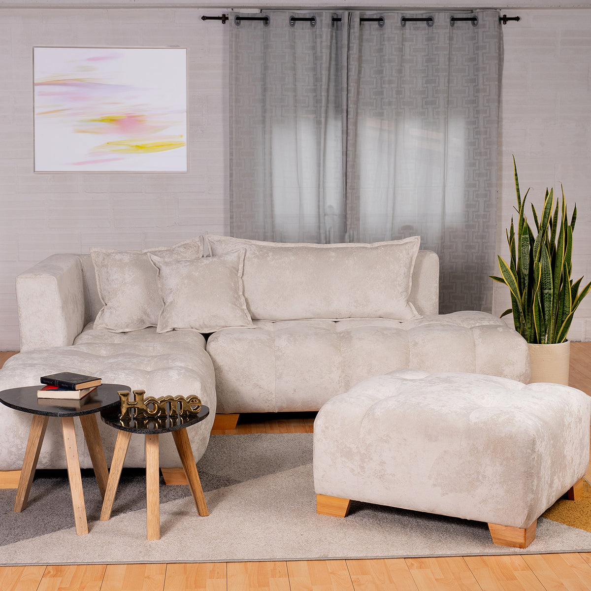 Sala Madrid Marfil 162x80cm Modular de Siete Puestos Antifluido sin Apoyabrazos