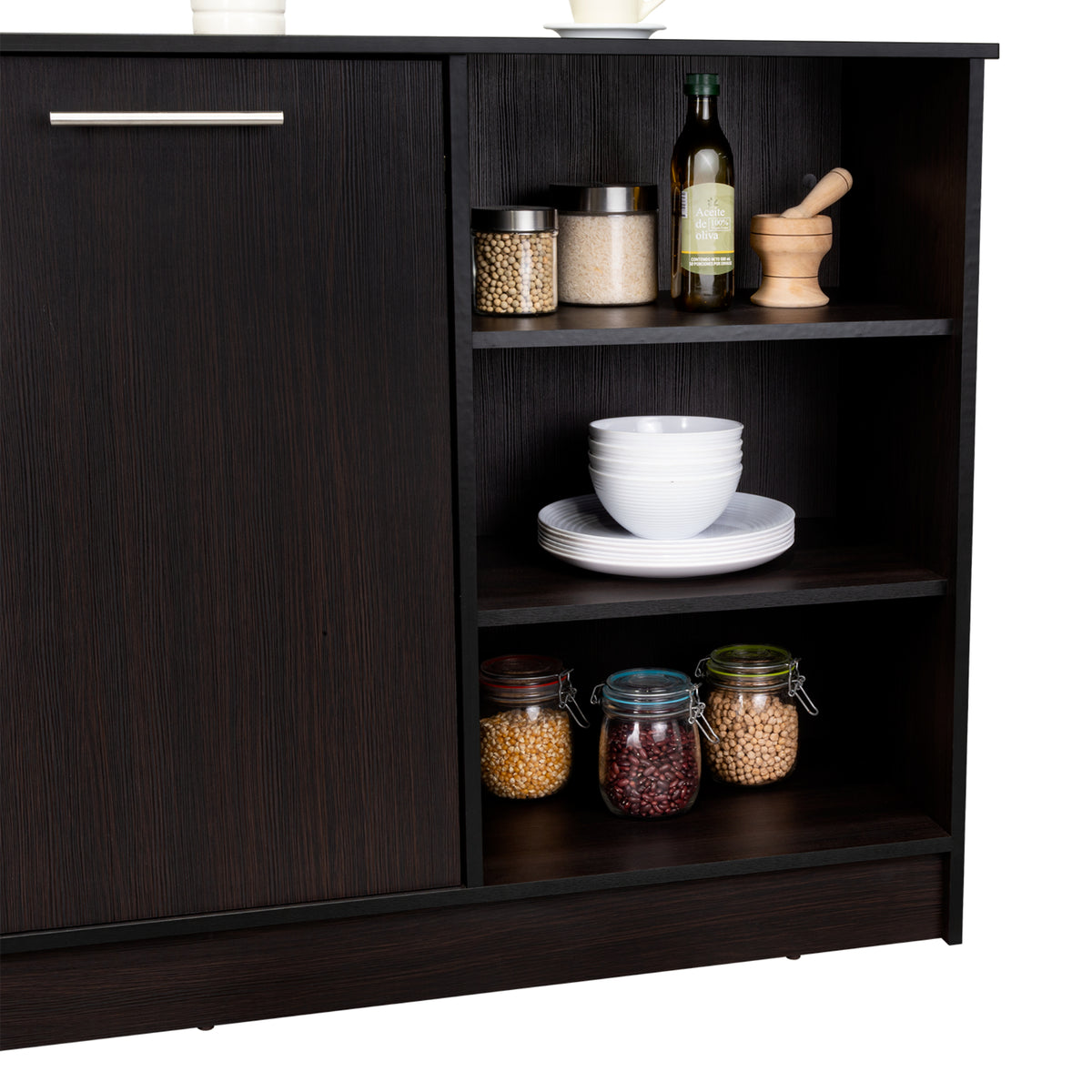 Isla de Cocina Ginger Wengue 150x90.6cm Con Seis Compartimientos