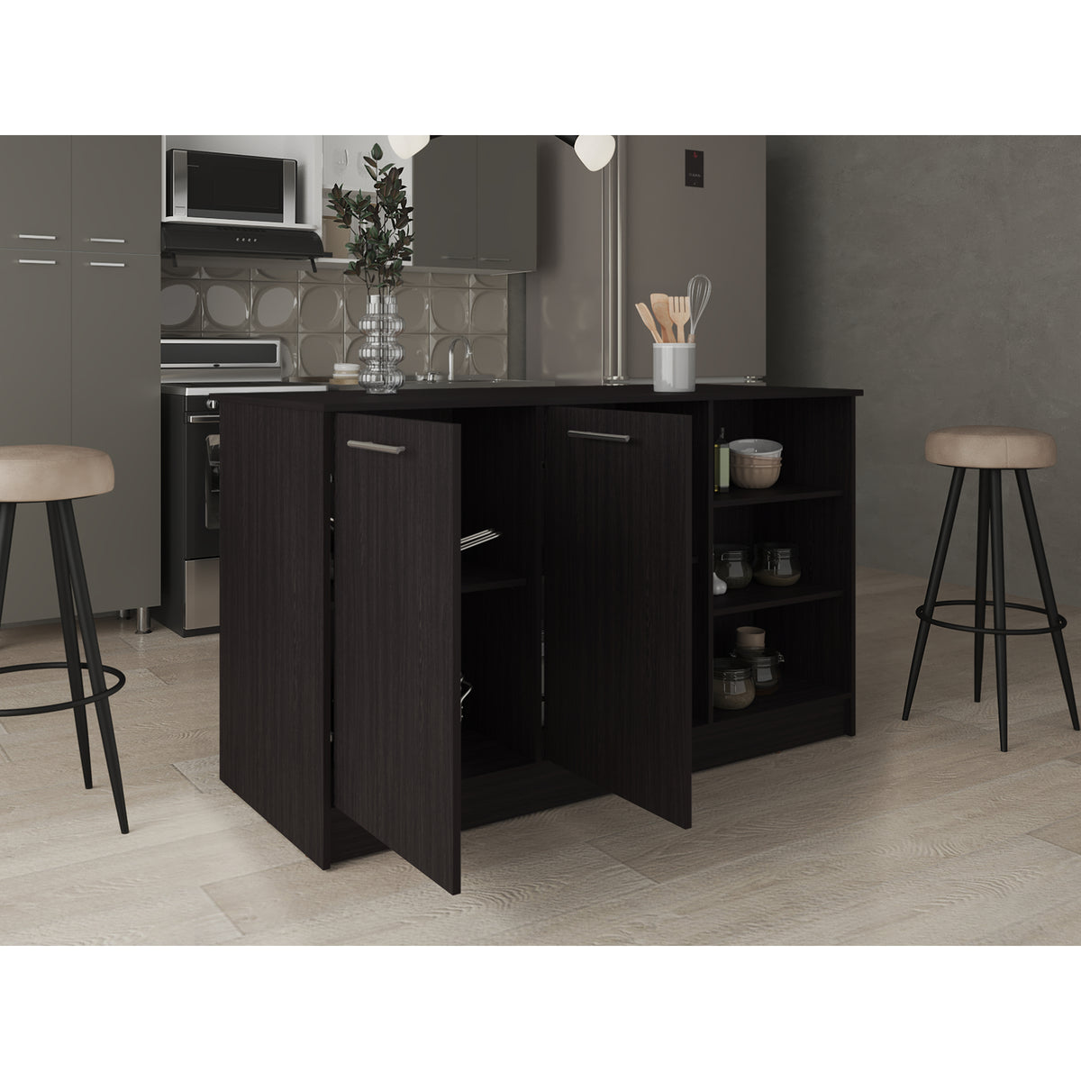 Isla de Cocina Ginger Wengue 150x90.6cm Con Seis Compartimientos