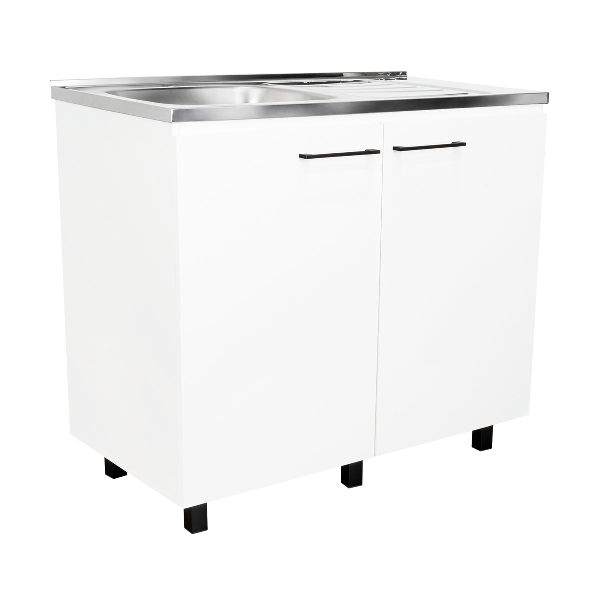 Mueble Inferior Napoles Blanco 100x89cm con Mesón de Acero Inoxidable y con Pozuelo Lado Izquierdo