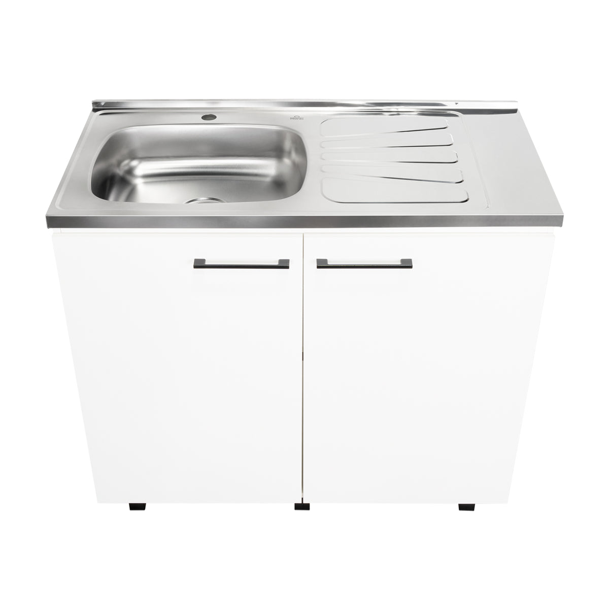Mueble Inferior Napoles Blanco 100x89cm con Mesón de Acero Inoxidable y con Pozuelo Lado Izquierdo