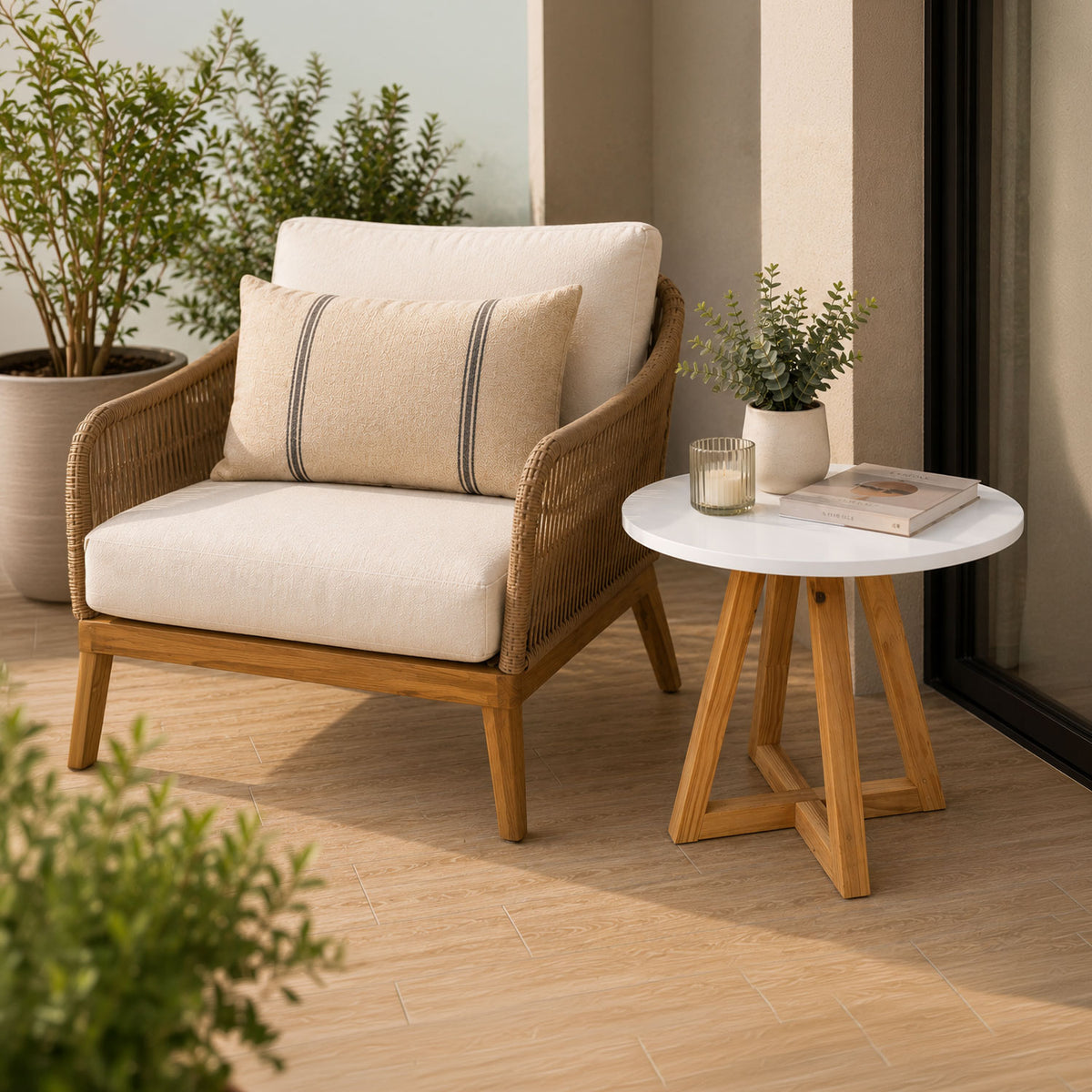 Mesa Auxiliar Circular Cotton Blanco 47x46cm Moderno