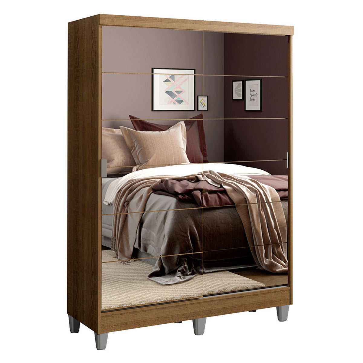 Closet Luke Marron 120x192cm con Espejo con Dos Cajones y con Tres Entrepaños