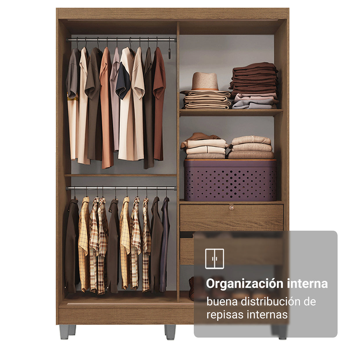Closet Luke Marron 120x192cm con Dos Cajones y con Tres Entrepaños