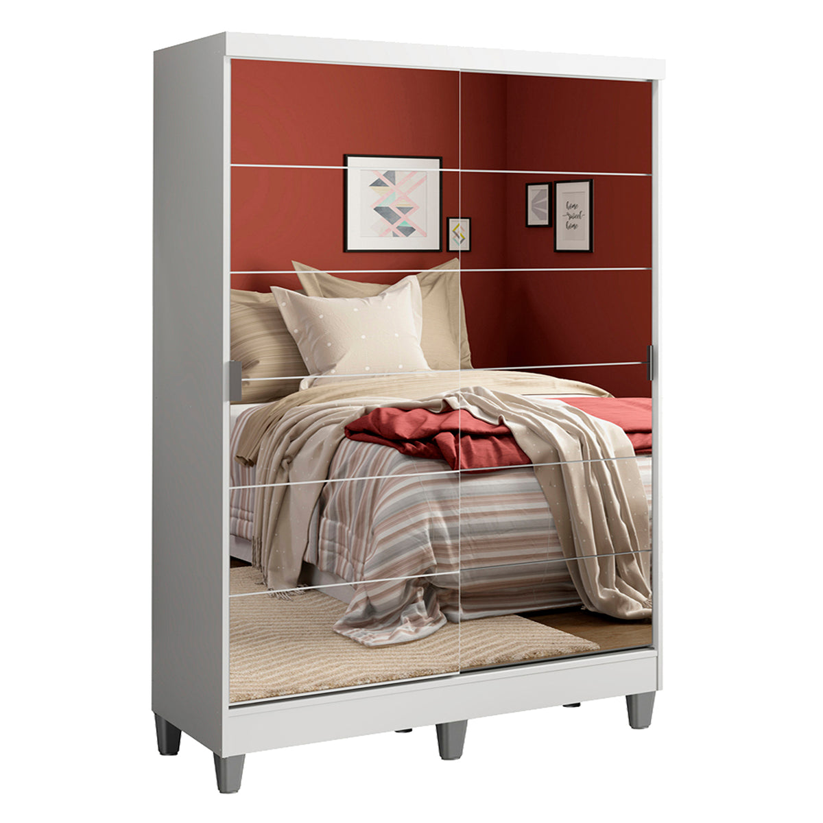 Closet Luke Blanco 120x192cm con Espejo con Dos Cajones y con Tres Entrepaños