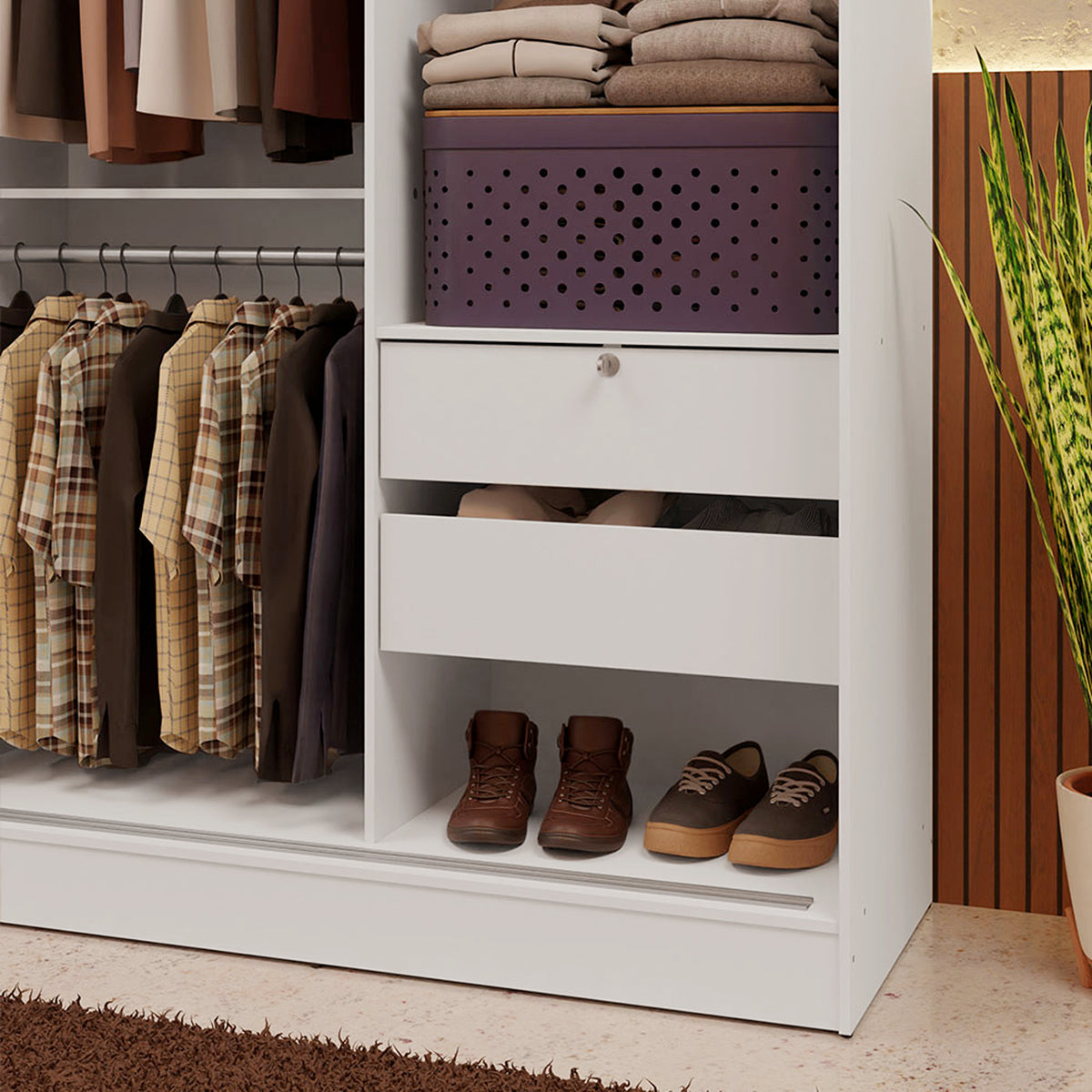 Closet Max Blanco 119x183cm con Un Espejo con Dos Cajones y con Tres Entrepaños