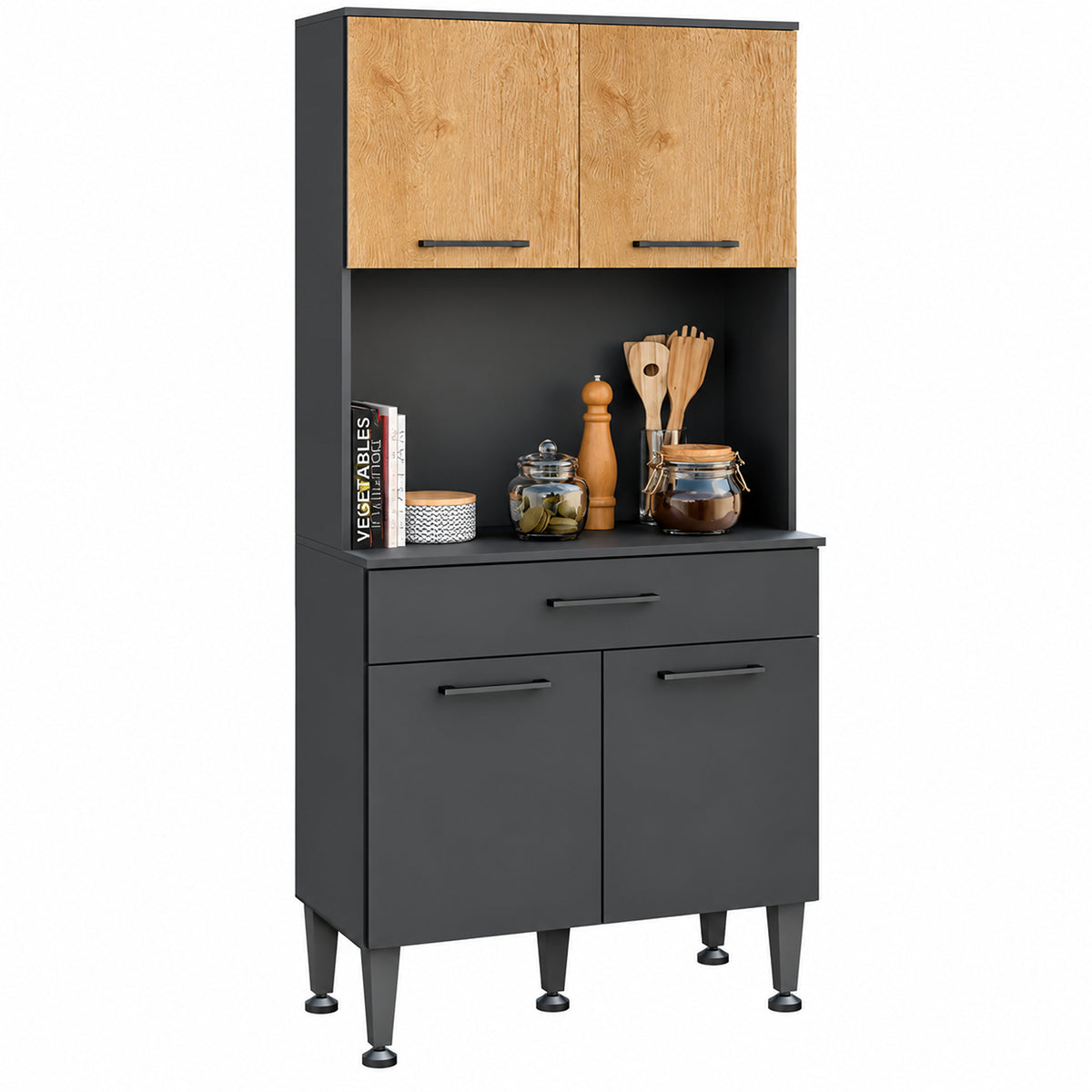 Alacena de cocina negra moderna en MDP 80x182 cm con 4 puertas