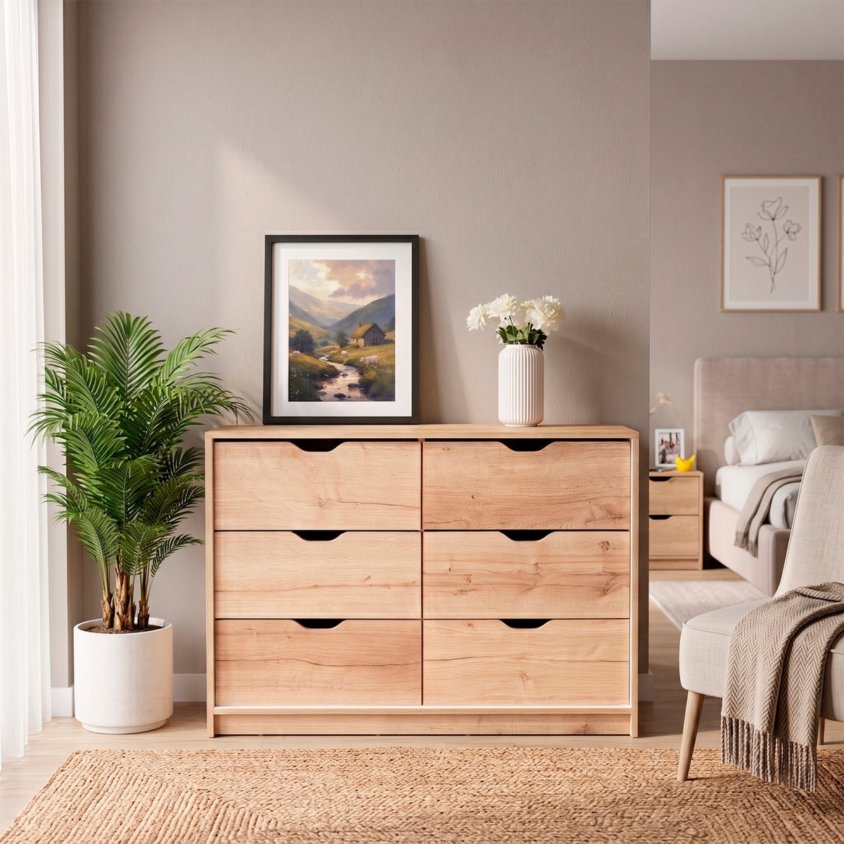 Cajonera Basilea Duna y Blanco 107.1x77.6cm de 3 Hileras con 4 Cajones
