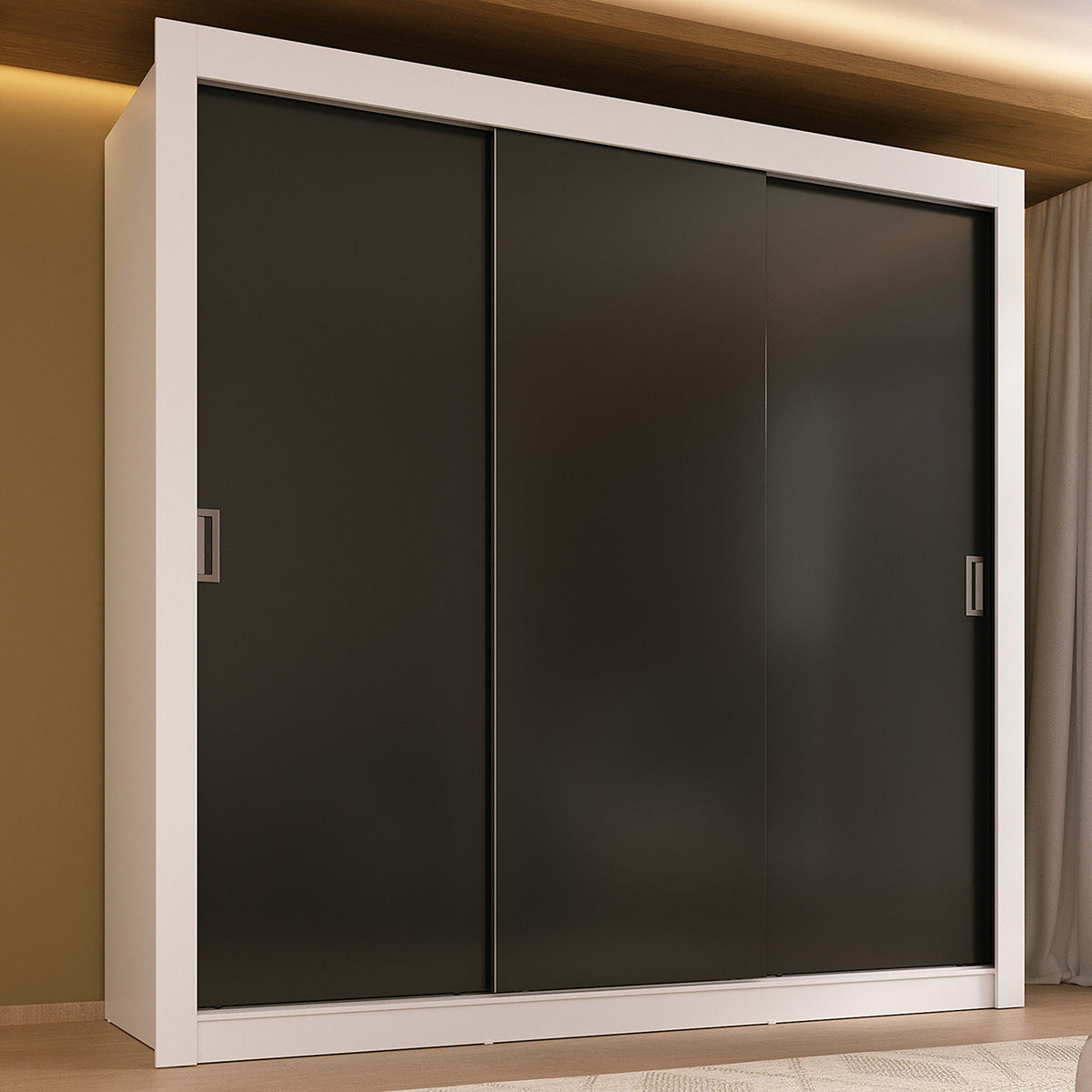 Closet Blanco y Negro 170x205cm con Tres Puertas y con Siete Entrepaños