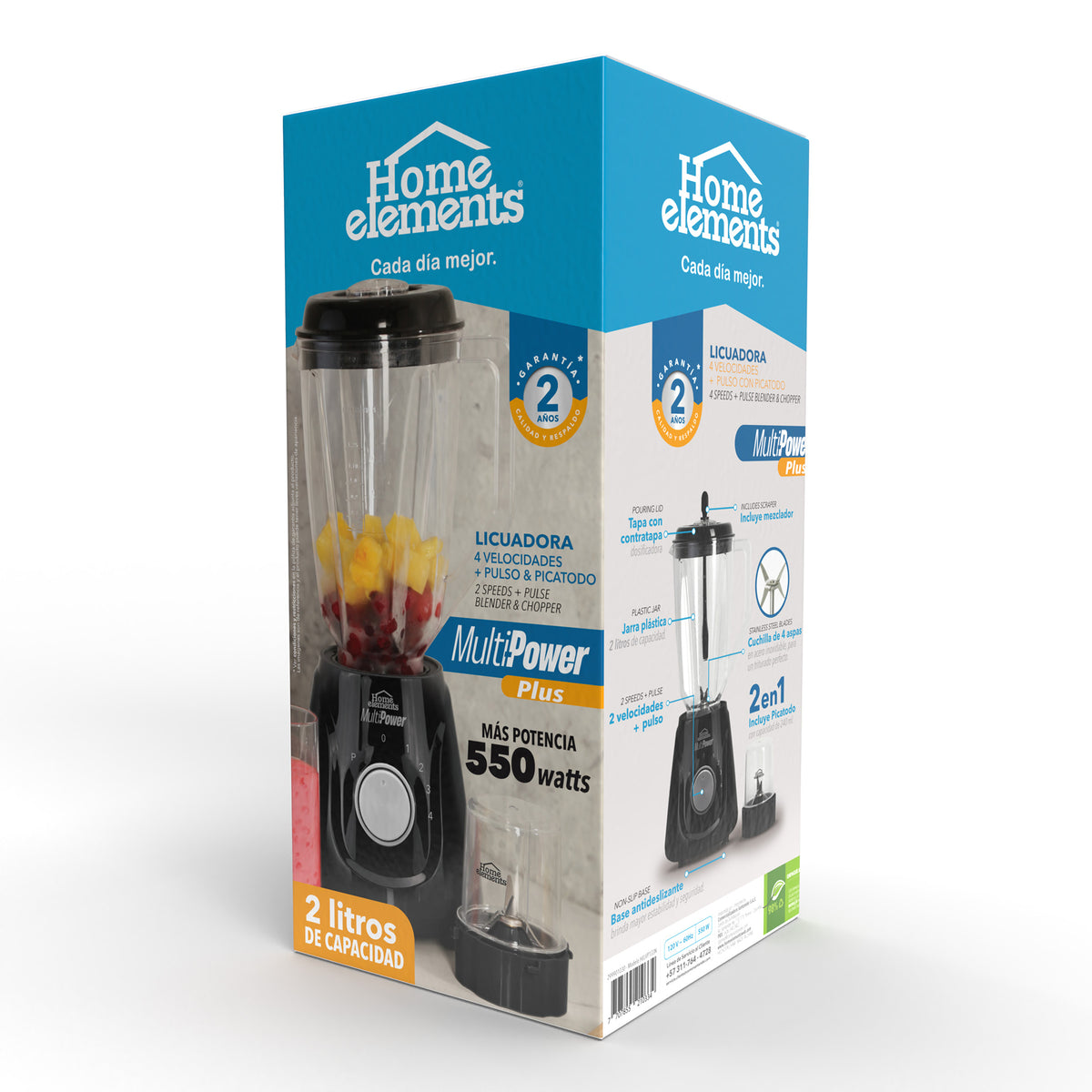 Licuadora Multipower Plus Negro 17x39.5cm de 1.5 Litros de Cuatro Aspas y con Cuatro Velocidades