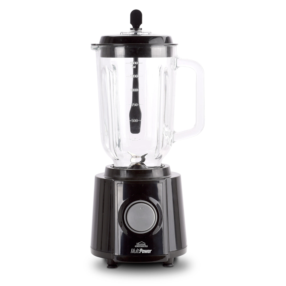 Licuadora Multipower Plus Glass Negro 18.3x37.3cm de 1.5 Litros de Cuatro Aspas y con Cuatro Velocidades