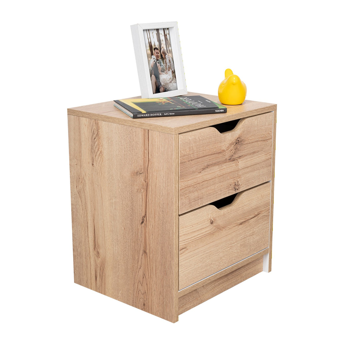 Mesa de noche duna y blanco moderna con 2 cajones 48 cm