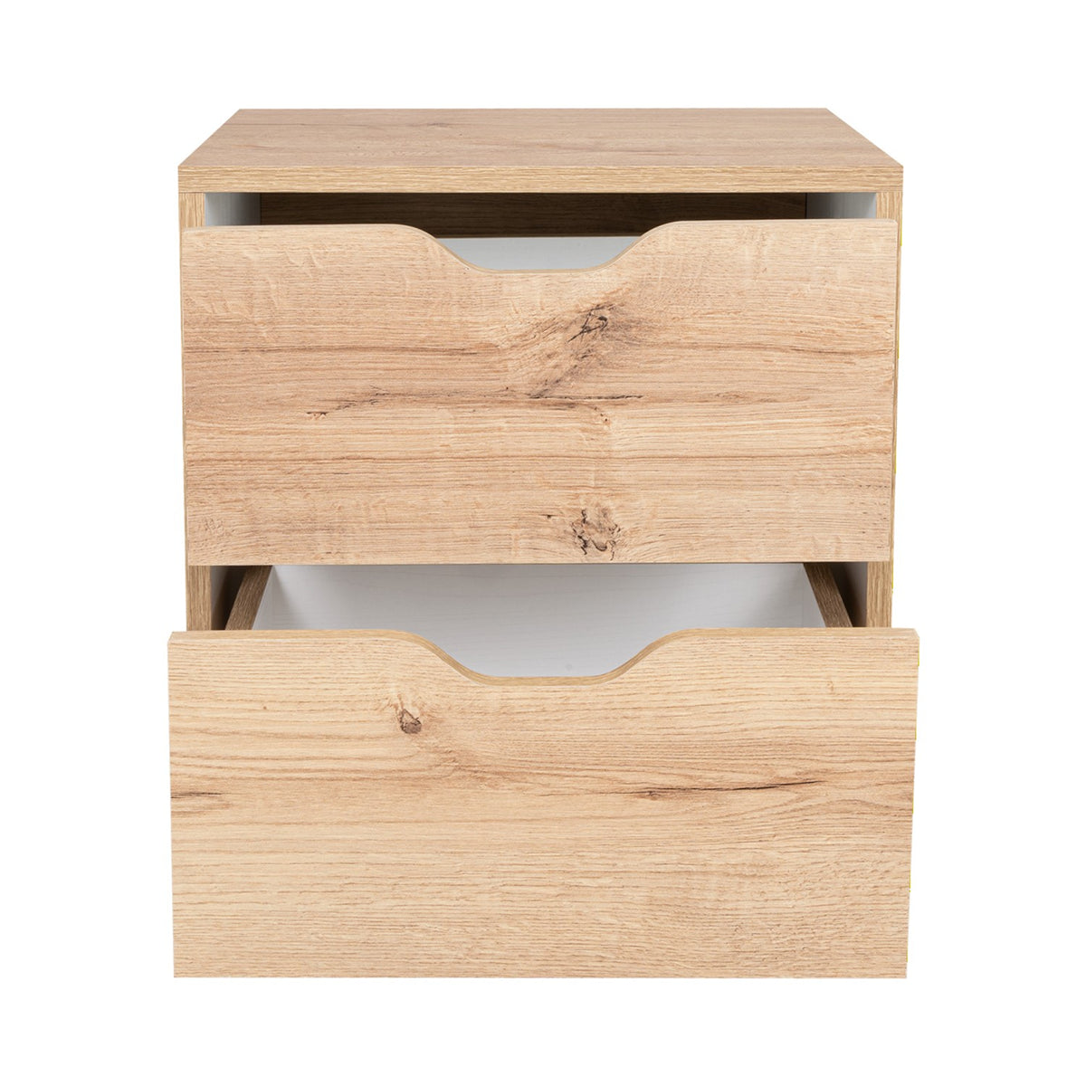 Mesa de noche duna y blanco moderna con 2 cajones 48 cm
