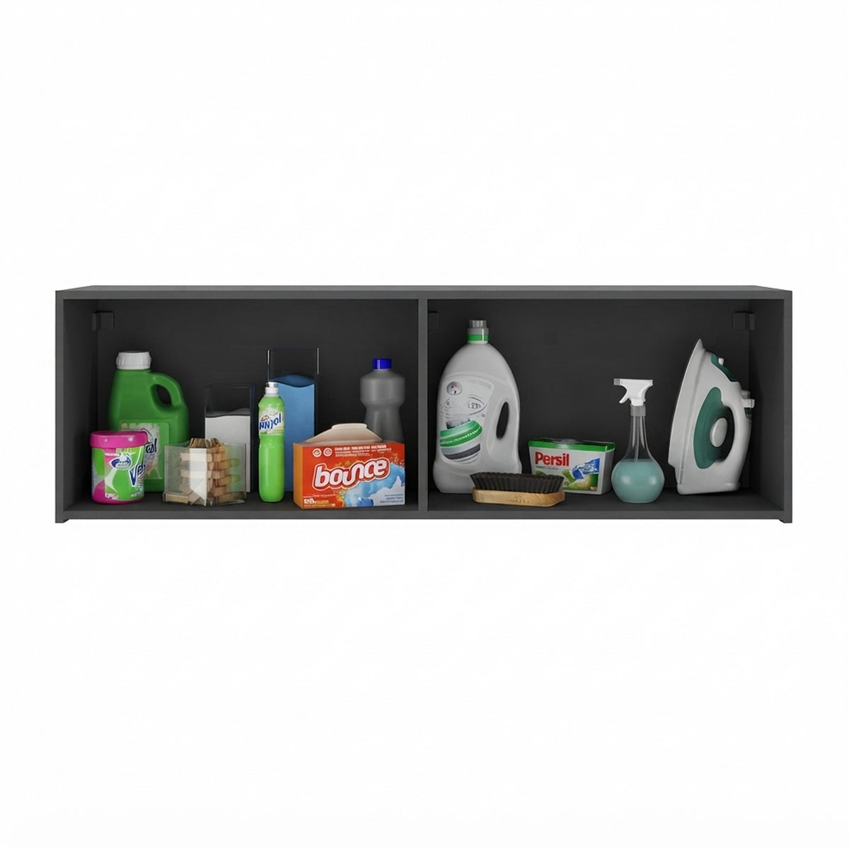 Armario de Aseo Negro 123x39cm Flotante con Cuatro Puertas