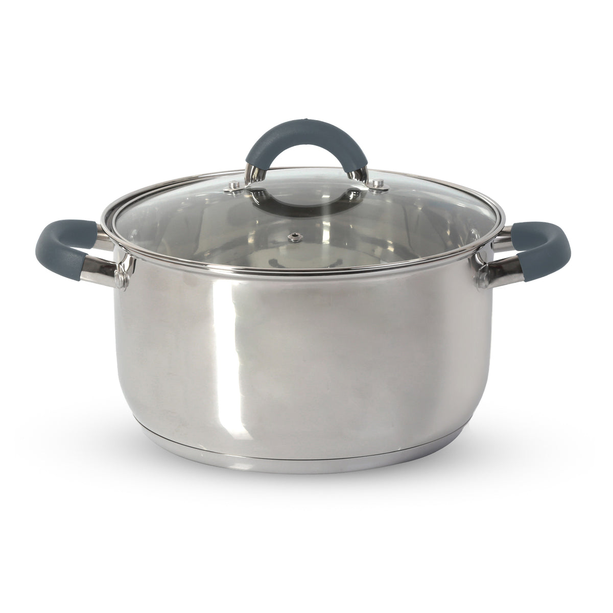Olla Home Elements plateada 6 L en acero inoxidable con tapa de vidrio antiadherente