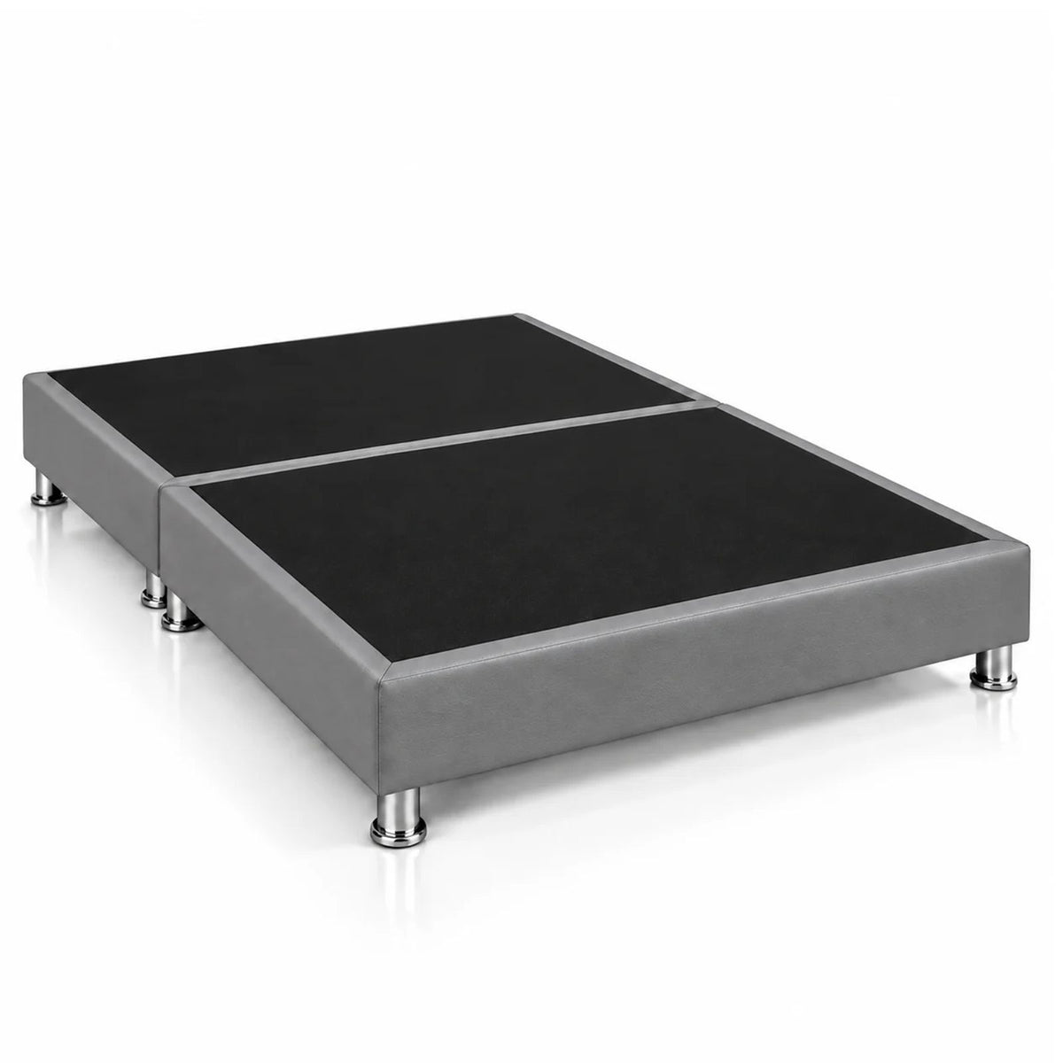 Base Cama Dividida Sommier Ecocuero Gris 120x190cm para Colchón Semidoble sin Cabecero y con Patas
