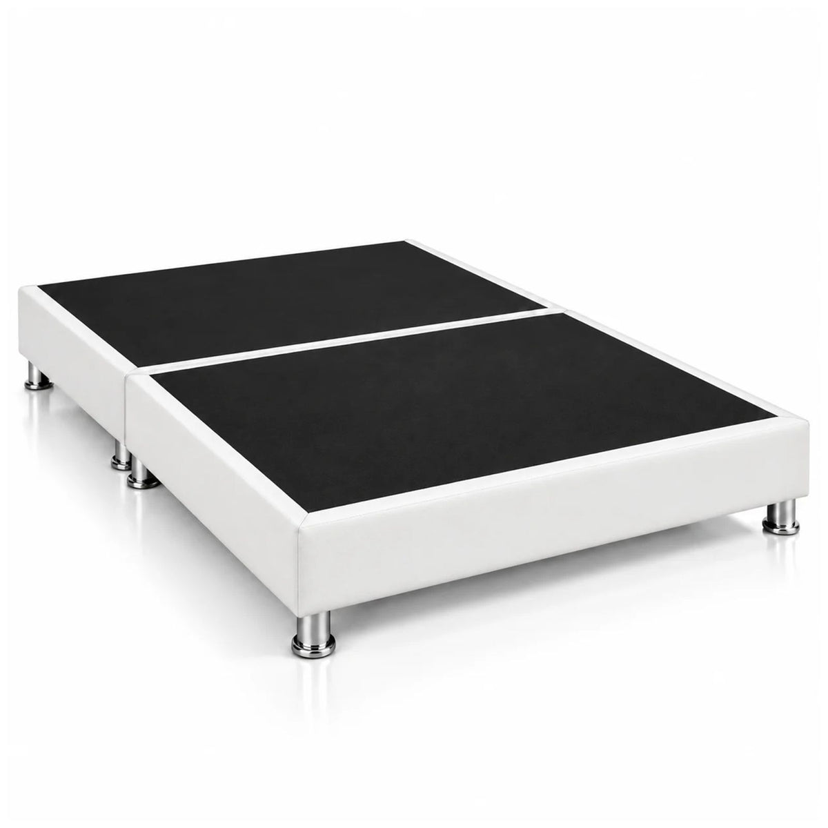Base Cama Dividida Sommier Ecocuero Blanco 140x190cm para Colchón Doble sin Cabecero y con Patas