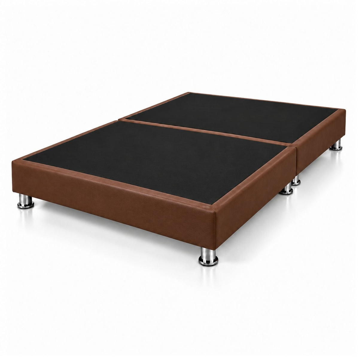 Base Cama Dividida Sommier Ecocuero Café 140x190cm para Colchón Doble sin Cabecero y con Patas
