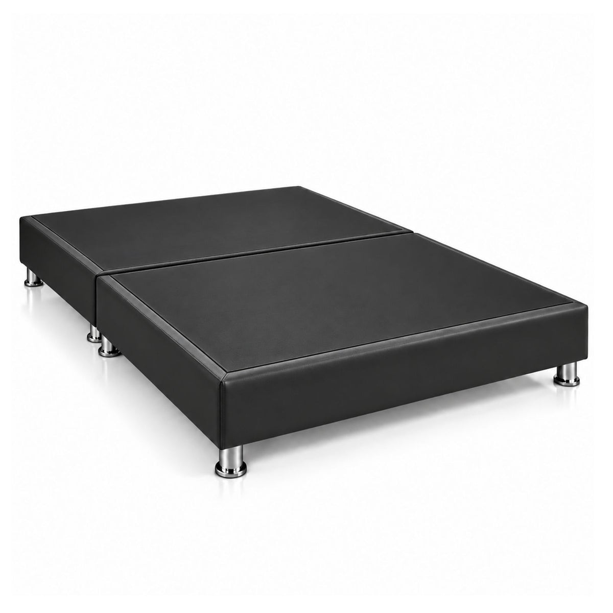 Base Cama Dividida Sommier Ecocuero Negro 200x200cm para Colchón King sin Cabecero y con Patas