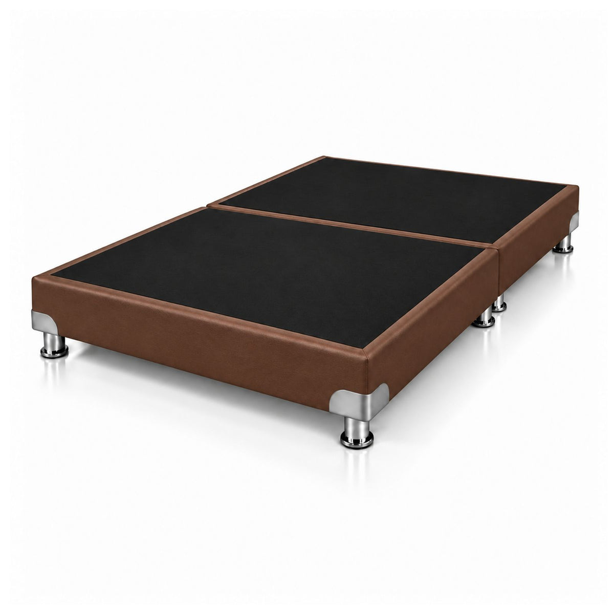 Base Cama Dividida Bostón Ecocuero Café 140x190cm para Colchón Doble sin Cabecero y con Patas