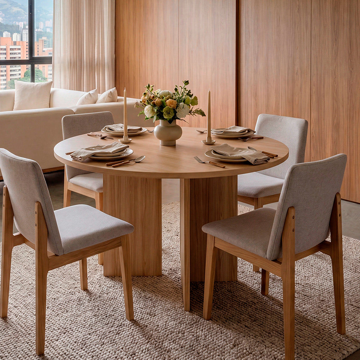 Mesa de comedor circular Ted fresno europeo para 4 puestos 120 cm sin sillas