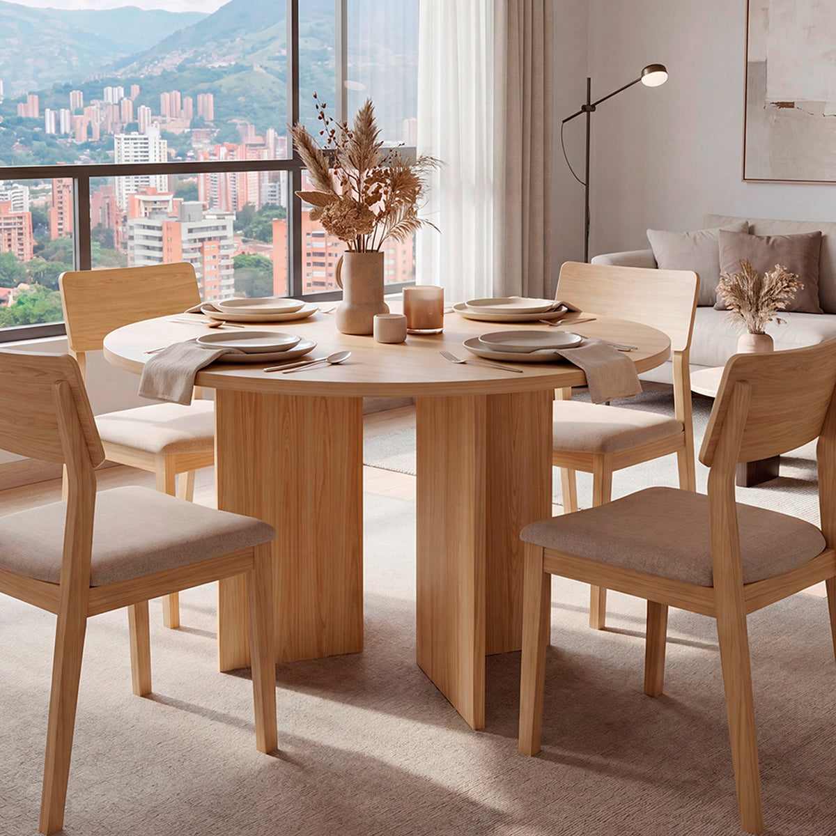 Mesa de comedor circular Ted fresno europeo para 4 puestos 120 cm sin sillas