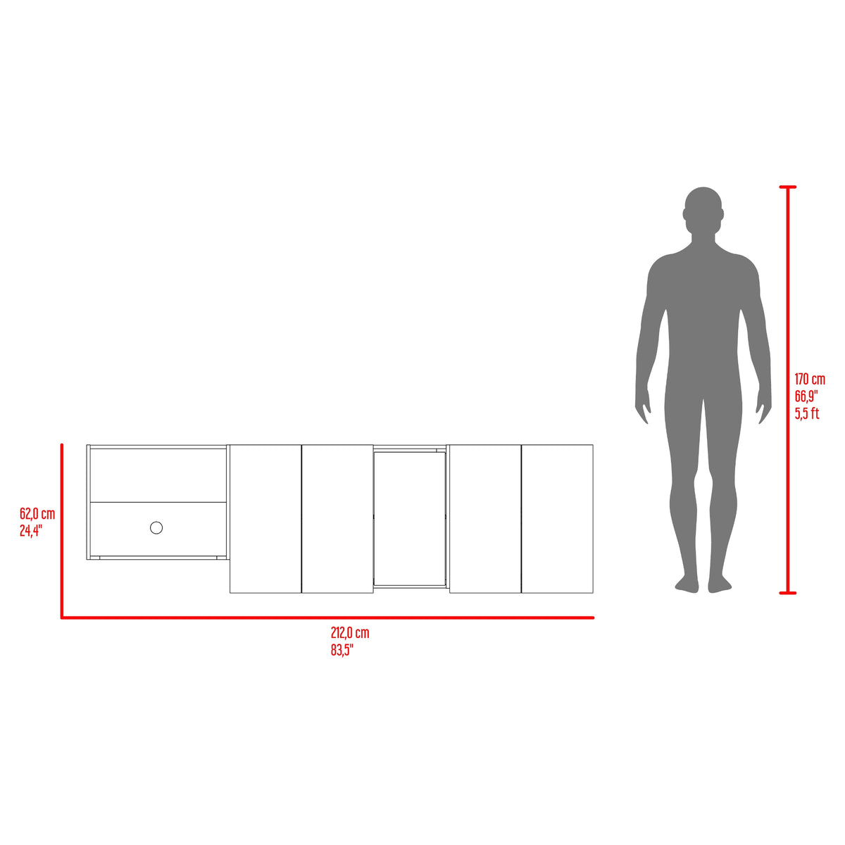 Mueble Superior de Cocina Lirio Fresno Europeo 212x62cm con Espacio para Extractor Lado Izquierdo y con Cuatro Puertas