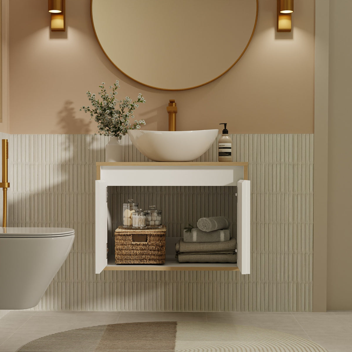 Mueble para Lavamanos Rovere Beige Claro 43x60cm Flotante Individual para Lavamanos de Sobreponer sin Lavamanos