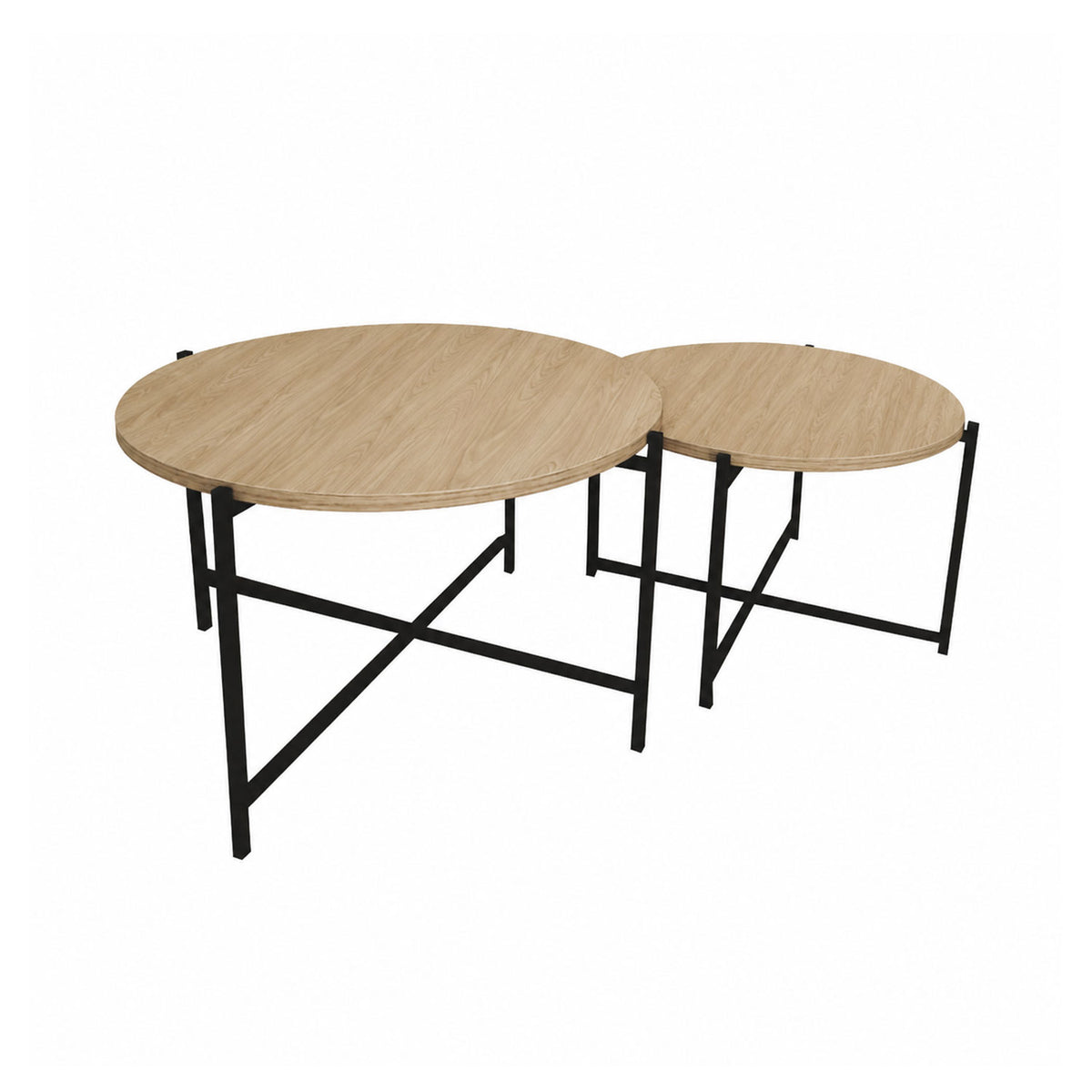 Set X 2 Mesas de Centro Silver Madera Clara y Negro 58x35.5cm Circulares