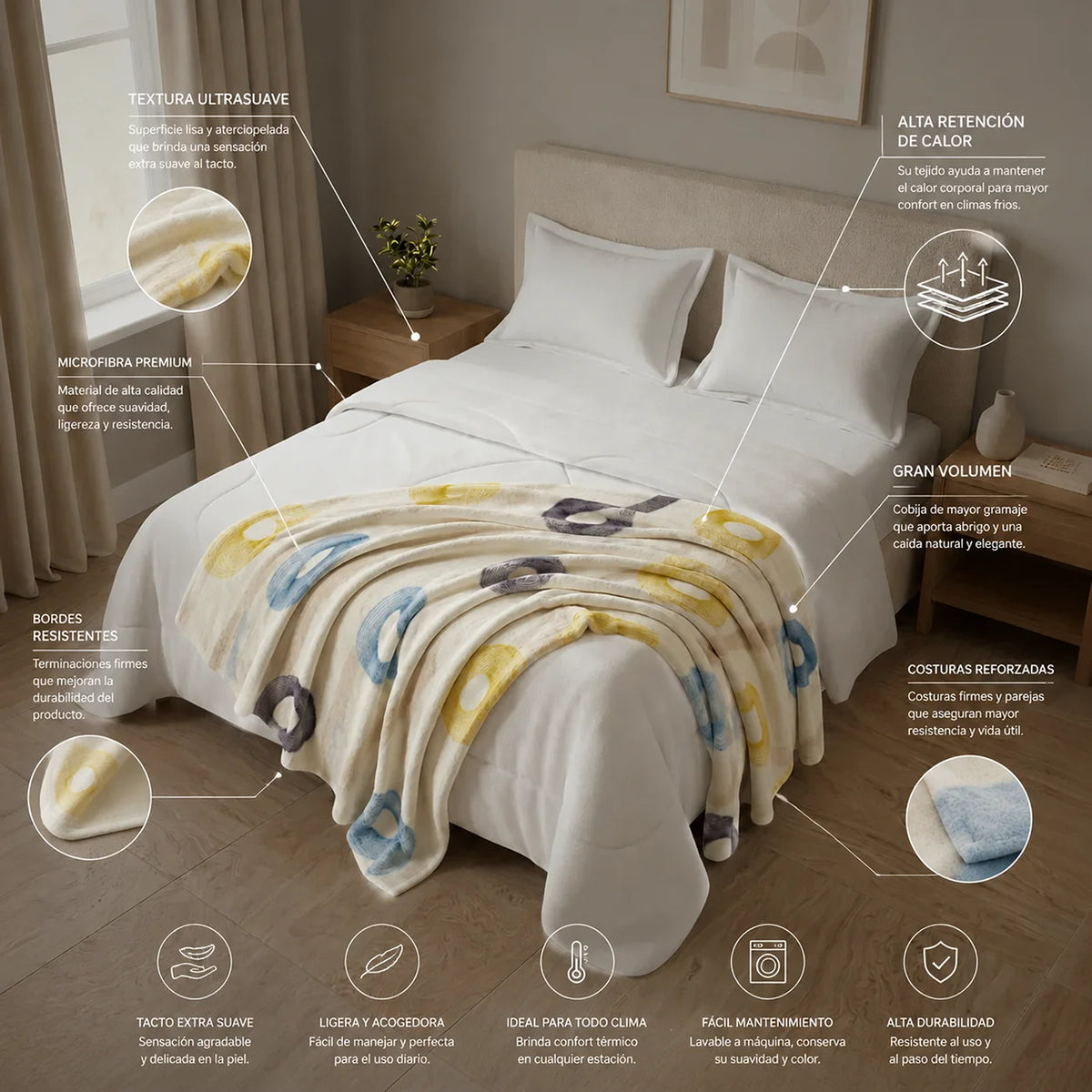 Cobija Piel de Durazno Órbita Estelar Beige Claro 180x200cm de Circulos Térmica