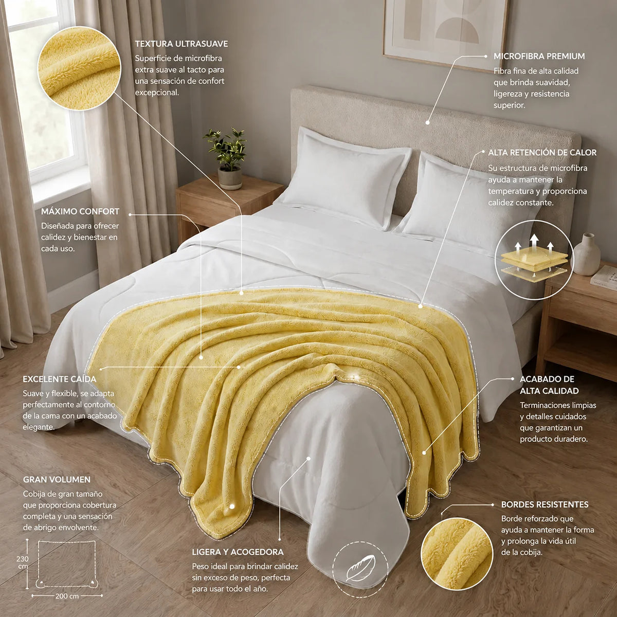 Cobija Piel de Durazno Amarillo 180x200cm Fondo Entero Térmica