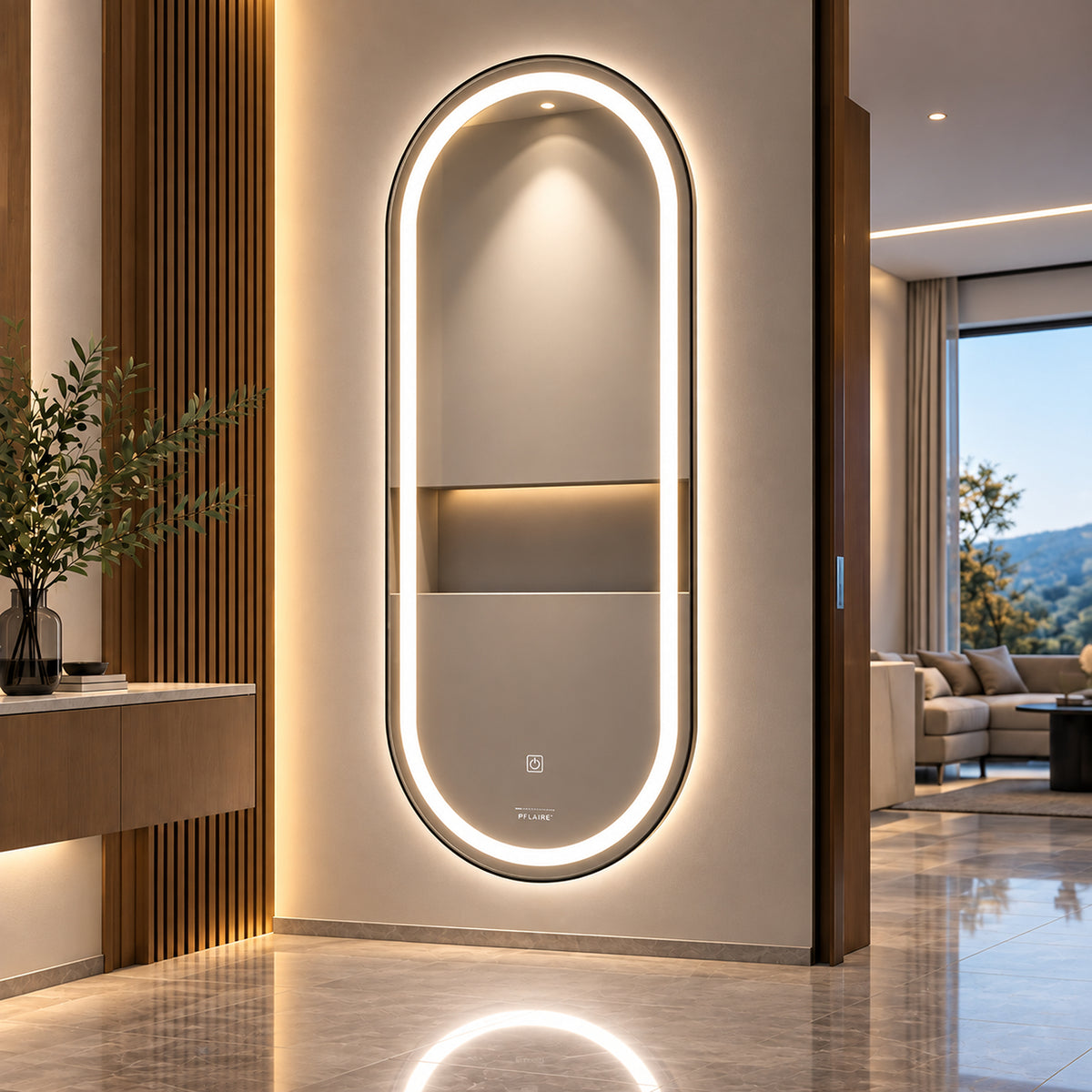 Espejo de baño ovalado plateado LED touch 100x60 cm con 3 luces