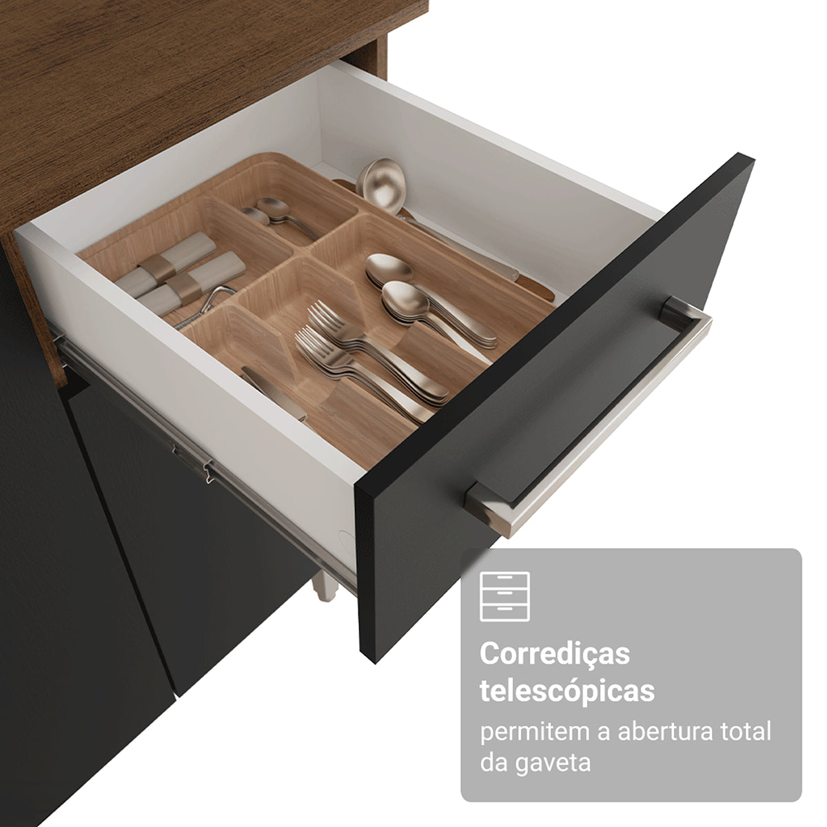 Cocina Integral Deli Marrón y Negro 220x186cm con Mesón de Madera Aglomerada MDP sin Pozuelo sin Estufa y con Alacela Lado Derecho
