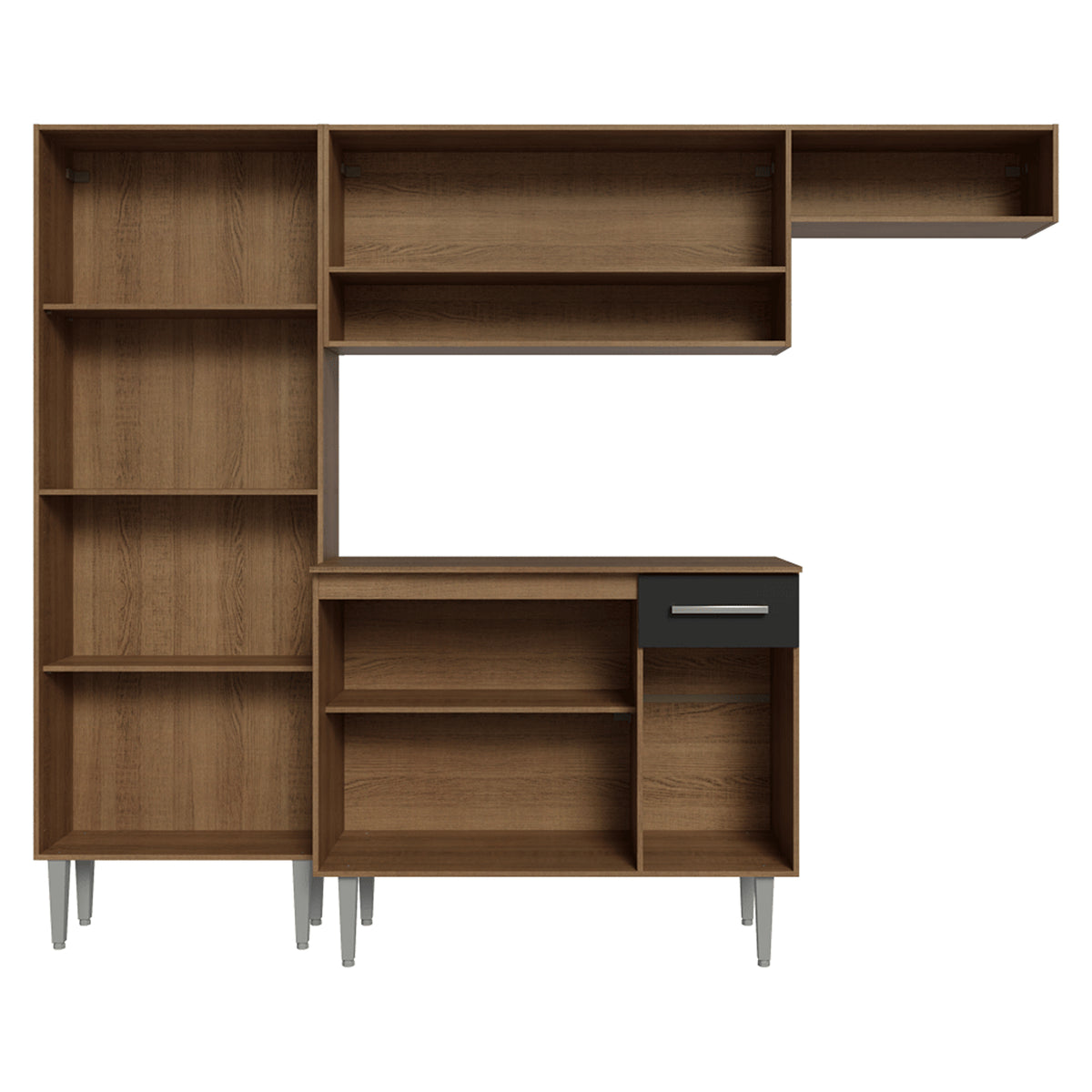 Cocina Integral Deli Marrón y Negro 220x186cm con Mesón de Madera Aglomerada MDP sin Pozuelo sin Estufa y con Alacela Lado Izquierdo