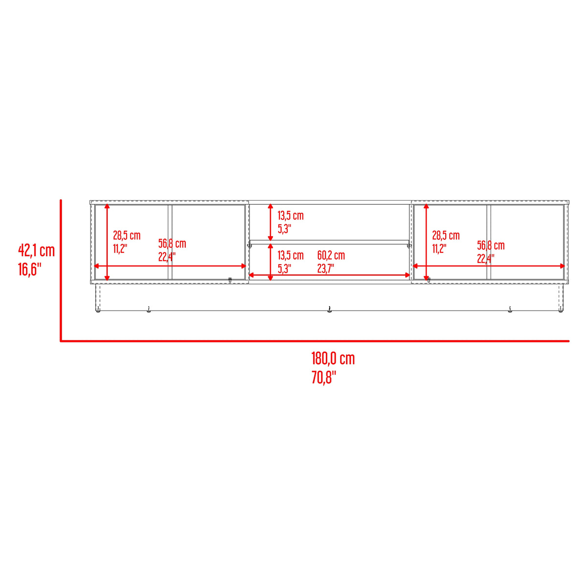 Rack de TV Caoba Avellana y Wengue 180x42.1cm para TV Hasta 75" Pulgadas con Dos Compatimientos