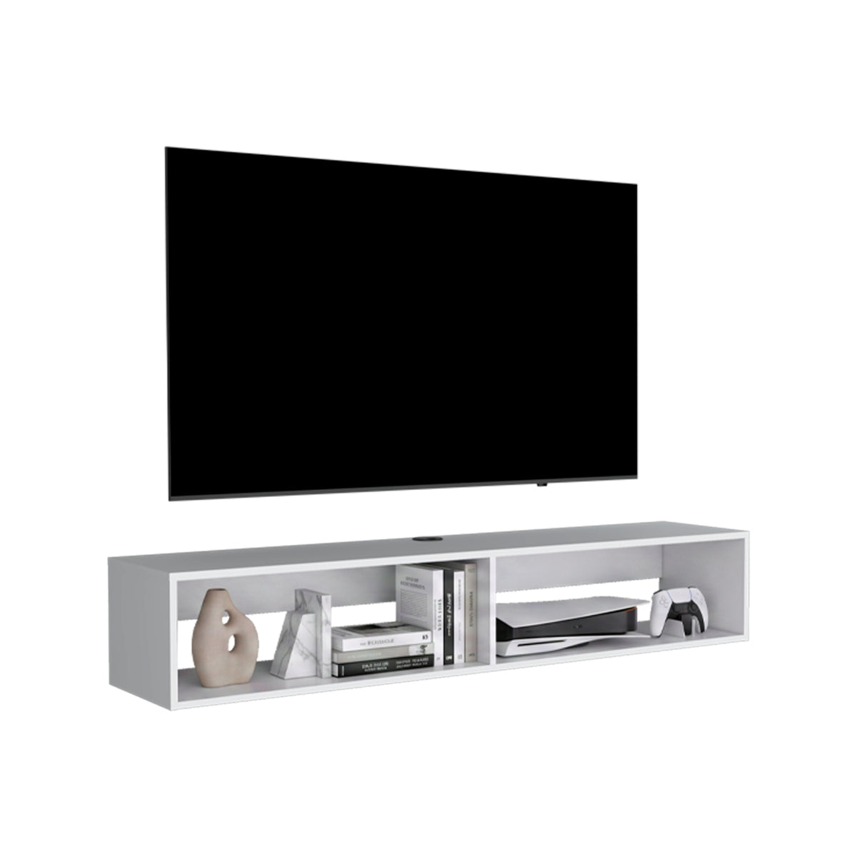 Rack de TV Flotante Blanco 150x25.3cm para TV Hasta 65" Pulgadas con Dos Compatimientos