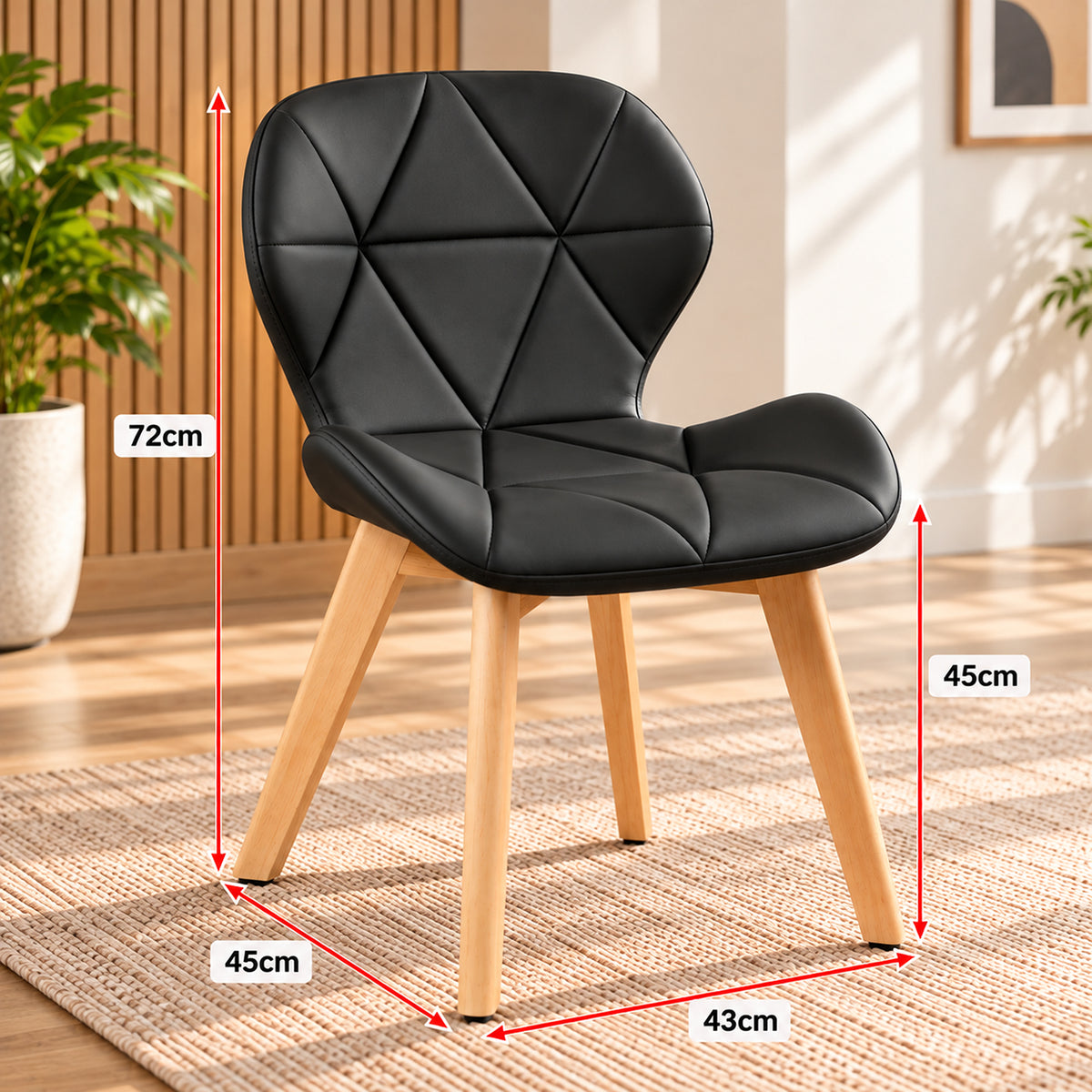 Silla de Comedor Negro 43x72cm de Asiento Cuadrado con Espaldar y sin Apoya Brazos