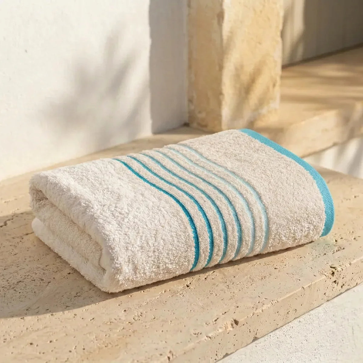 Toalla de cuerpo beige Mediterráneo en algodón 70x130 cm 550 gm