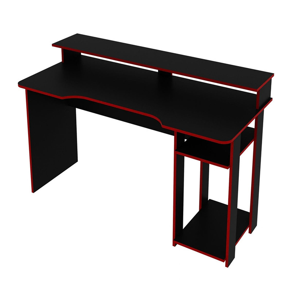 Escritorio gamer Bolonia negro y rojo en MDF 136x89.5cm con repisa superior