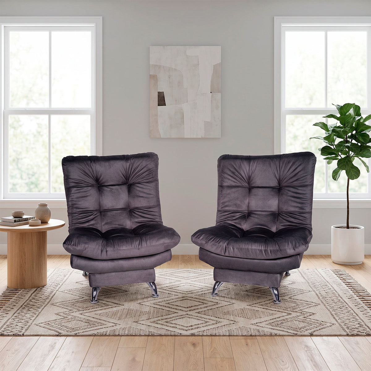 Set x2 poltronas reclinables gris oscuro en poliéster 68x90 cm