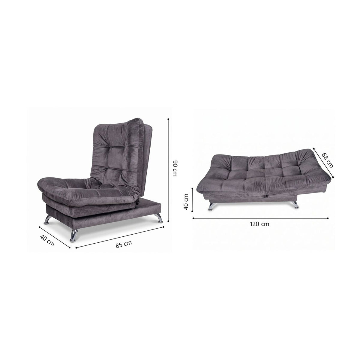Sala sofá cama gris oscuro 6 puestos reclinable con puff 120x90 cm