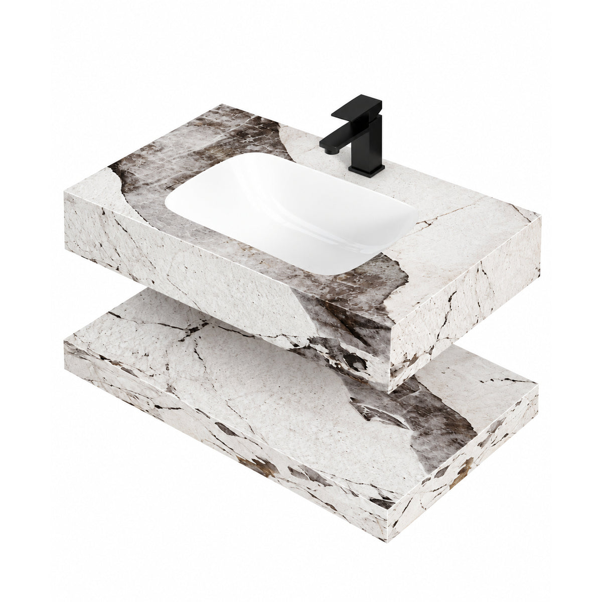 Lavamanos suspendido blanco 80x23 cm en piedra sinterizada con mueble integrado