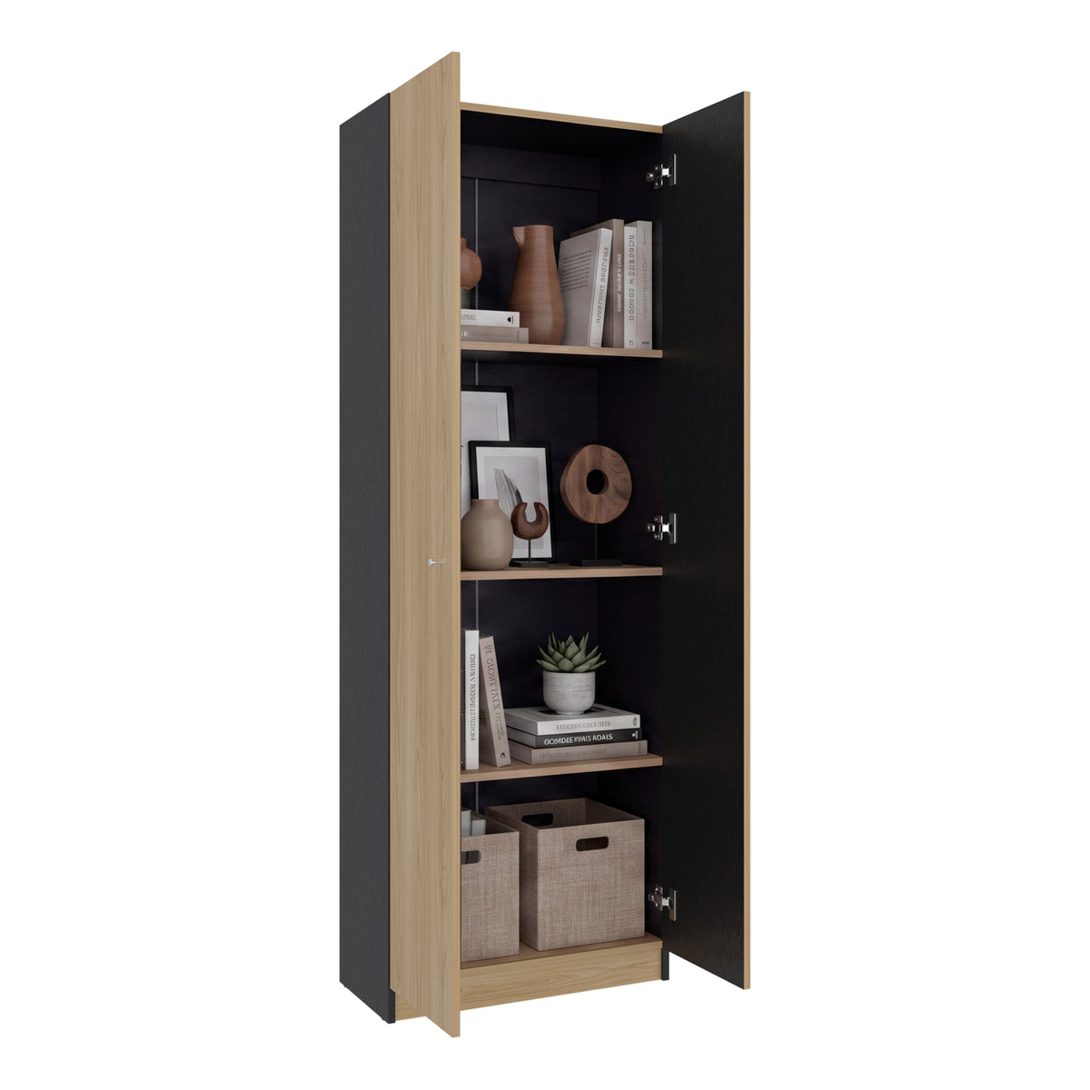 Estantería rectangular home 1 moderna fresno y wengue en MDP 62.8x180.6 cm con 3 entrepaños
